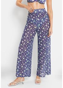 Strandhose LSCN BY LASCANA, Damen, Gr. 46, N-Gr, blau (blau gebl&uuml;mt), Mesh, Obermaterial: 95% Polyester, 5% Elasthan, bedruckt, gebl&uuml;mt, figurumspielend lang, Hosen Strandhose, aus transparenter Meshware