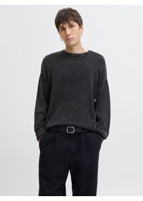 Jack & Jones Rundhalspullover JACK & JONES "JJECHARGE FADED KNIT CREW NECK NOOS", Herren, Gr. M, schwarz, Strick, Obermaterial: 100% Baumwolle, unifarben, relaxed fit h&uuml;ftbedeckend, Rundhals, Rippb&uuml;ndchen, Pullover Rundhalspullover