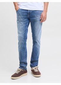 Jack & Jones Slim-fit-Jeans JACK & JONES "JJIGLENN JJCOLE AM 48X 50SPS", Herren, Gr. 29, L&auml;nge 30, blau (blau denim), Denim/Jeans, Obermaterial: 85% Baumwolle, 13% Polyester, 2% Elasthan, Abriebeffekte, slim fit kn&ouml;chellang, Jeans Slim-fit-Jeans