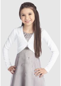 Bolero Kidsworld "Strick-Bolerojacke", M&auml;dchen, Gr. 152/158, wei&szlig;, Feinstrick, Obermaterial: 100% Baumwolle, unifarben, schmal kurz, V-Ausschnitt, Strickkante, Strickjacken Bolero, aus weichem Feinstrick, Topseller