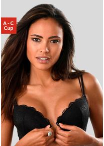 Push-up-BH Lascana, Damen, Gr. 80, Cup B, schwarz, Spitze, Obermaterial: 60% Polyamid, 35% Polyester, 5% Elasthan, BHs Push-up-BH, mit praktischem Vorderverschluss und zarten Spaghettiitr&auml;gern, Dessous, Topseller