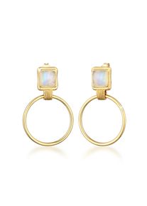 Paar Ohrstecker Elli Premium "Ohrringe Kreis Mondstein Vintage Geo 925 Silber" Gr. 34, gold, Ohrringe, Damen, mit Stein, Silber 925 (Sterlingsilber), Paar Ohrstecker