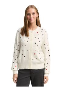 Cardigan Tom Tailor Denim, Damen, Gr. M, wei&szlig; schwarz dots and hearts, Strick, Obermaterial: 79% Polyacryl, 18% Polyester, 3% Elasthan, bestickt, regular fit normal, Rundhals, Rippb&uuml;ndchen, Strickjacken Cardigan, mit Stickereien