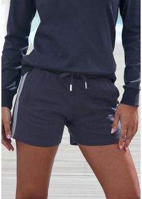 H.I.S. Shorts H.I.S, Damen, Gr. 32/34, N-Gr, blau (marine), Interlock, Obermaterial: 60% Baumwolle, 40% Polyester, unifarben, Basic, bequem kurz, Hosen Shorts, mit seitlichen Streifen, Loungewear, Topseller