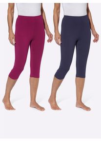 Caprileggings, Damen, Gr. 46, Normalgr&ouml;&szlig;en, bunt (marine, malve), 95% Baumwolle, 5% Elasthan, unifarben, knielang, Hosen Caprileggings