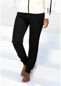 Sweathose BENCH. LOUNGEWEAR, Damen, Gr. 44/46, N-Gr, schwarz, Jersey, Obermaterial: 60% Baumwolle, 40% Polyester, unifarben, bequem lang, Hosen Sweathose, mit Seitenstreifen und schmalem Bein, Loungeanzug, Topseller