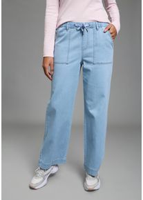 Weite Jeans Kangaroos, Damen, Gr. 46, N-Gr, light blau used, Denim/Jeans, Obermaterial: 68% Baumwolle, 19% Polyester, 12% Lyocell, 1% Elasthan, unifarben, normal kn&ouml;chellang, Jeans Weite Jeans, weite Beinweite, normale Leibh&ouml;he, kn&ouml;chellanger Schnitt