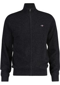 Strickjacke Gant "EXTRAFINE LAMBSWOOL ZIP CARDIGAN", Herren, Gr. XL, schwarz (charcoal), Strick, Obermaterial: 90% Wolle, 10% Polyamid, meliert, normal h&uuml;ftlang, Rippstrickb&uuml;ndchen, Strickjacken Strickjacke, mit Logostickerei