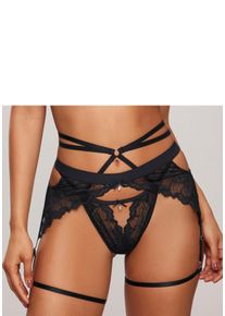 String Lascana, Damen, Gr. 44/46, schwarz, Spitze, Obermaterial: 88% Polyamid, 12% Elasthan, Unterhosen String, mit extravaganter B&auml;nder-Optik und sexy Cut-Out