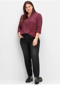 Longbluse sheego, Damen, Gr. 56, rot (weinrot, gemustert), 100% Viskose, bedruckt, gemustert, mehrfarbig, V-Ausschnitt, Blusen Longbluse