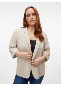 Kurzblazer Vero Moda CURVE "VMCJESMILO 3/4 BLAZER WVN GA NOOS CUR", Damen, Gr. 54, beige (silber lining), Web, Obermaterial: 55% Viskose, 45% Leinen, unifarben, V-Ausschnitt, Blazer Kurzblazer