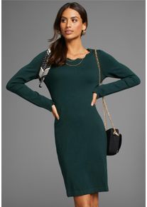 Strickkleid Laura Scott, Damen, Gr. 48, N-Gr, gr&uuml;n (dunkelgr&uuml;n), Strick, Obermaterial: 70% Viskose, 30% Polyamid, clean, unifarben, figurbetont mini, Rundhals, Kleider Strickkleid, figurbetont und kurz - mit femininer Wellenkante, Topseller