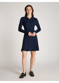 Strickkleid Tommy Hilfiger "RAYON CABLE F&F LS MIDI DRESS", Damen, Gr. XXXL(46), N-Gr, blau (schwarz night navy), Strick, Obermaterial: 76% Viskose, 24% Polyamid, unifarben, slim fit mini, Rippstrickb&uuml;ndchen, Kleider Strickkleid, mit Zopfmuster, Metalllabel