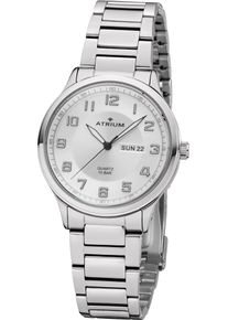 Quarzuhr Atrium, silber (silberfarben, wei&szlig;), Armbanduhren, Herren, Quarzuhr, Armbanduhr, Herrenuhr, Edelstahlarmband, analog, Wochentag, Tag