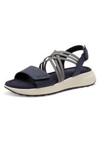 Keilsandalette Tamaris, Damen, Gr. 38, blau (navy), Lederimitat, Textil, Schuhe Keilsandalette, Plateau, Bequemschuh, Sandale mit elastischen, &uuml;berkreuzten Riemchen