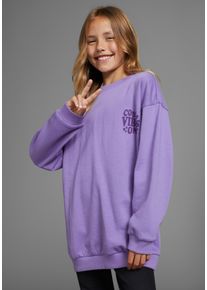 Sweatshirt Kidsworld "R&uuml;ckenprint Sweatshirt", M&auml;dchen, Gr. 128/134, lila, angeraute Sweatware, Obermaterial: 100% Baumwolle, bedruckt, l&auml;ssig geschnitten Po-bedeckend, Rundhals, angesetztes B&uuml;ndchen, Sweatshirts Sweatshirt, in bequemer Form f&uuml;r M&auml;dchen