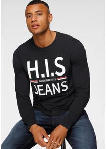 H.I.S. Langarmshirt H.I.S, Herren, Gr. 3XL (64/66), schwarz, Single Jersey, Obermaterial: 100% Baumwolle, bedruckt, Basic schmal, Rundhals, gerader Abschluss, Shirts Langarmshirt, Langarm, schmaler Basic-Schnitt, bedrucktes Design, Topseller