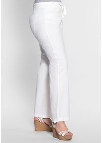 Bootcuthose sheego, Damen, Gr. 50, Normalgr&ouml;&szlig;en, wei&szlig;, 55% Leinen, 45% Baumwolle, unifarben, Hosen Bootcuthose