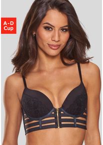Push-up-BH JETTE, Damen, Gr. 70, Cup A, schwarz, Spitze, Obermaterial: 60% Polyamid, 35% Polyester, 5% Elasthan, BHs Push-up-BH, mit dekorativen B&auml;ndern, sexy Dessous