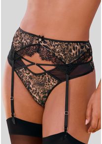 Strapsg&uuml;rtel Lascana, Damen, Gr. 32/34, schwarz (leo bedruckt), Spitze, Obermaterial: 64% Polyester, 28% Polyamid, 8% Elasthan, Strumpfhalter Strapsg&uuml;rtel, aus Leo-Mesh mit Eyelash-Spitze, sexy Dessous, Reizw&auml;sche