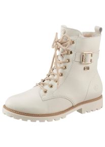 Winterboots Remonte, Damen, Gr. 44, wei&szlig;, Leder, Schuhe Winterboots, Blockabsatz, Schn&uuml;rboots, Outdoorschuh mit Zierschnalle