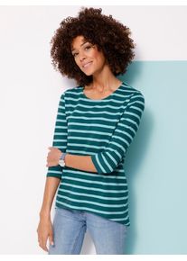 3/4-Arm-Shirt Classic Basics "3/4-Arm-Shirt", Damen, Gr. 54, blau (petrol, salbei, geringelt), 100% Baumwolle, gemustert, gestreift, mehrfarbig, Rundhals, Shirts 3/4-Arm-Shirt