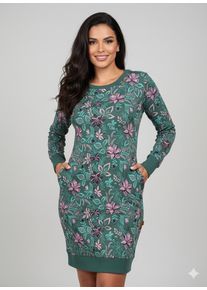 Sweatkleid Ragwear "MENITA FLOWERS O", Damen, Gr. M (38), N-Gr, gr&uuml;n, Sweatware, Obermaterial: 50% Baumwolle, 50% Polyester, gebl&uuml;mt, gemustert, kurz, Rundhals, Rippb&uuml;ndchen, Kleider Sweatkleid