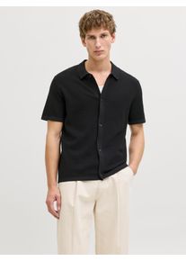 Jack & Jones Strickpullover JACK & JONES "JJEGEORGE KNIT SHIRT SS SN", Herren, Gr. L, schwarz, Strick, Obermaterial: 85% Baumwolle, 15% Polyester, unifarben, normal, Rundhals, Pullover Strickpullover, mit Polokragen