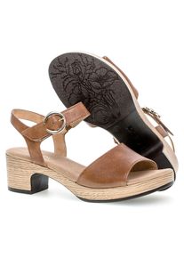 Sandalette Gabor "KRETA", Damen, Gr. 41, braun (camelfarben), Kalbsleder, unifarben, Schuhe Sandalette, Blockabsatz, Sommerschuh, Sandale mit Zierschnalle, Weite G (weit)