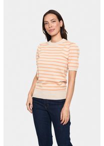 Kurzarmpullover Saint Tropez "MilaSZ SS Striped", Damen, Gr. L, fog orange stripe, Strick, Obermaterial: 80% Viskose, 20% Polyacryl, gestreift, regular fit normal, Rundhals, Pullover Kurzarmpullover
