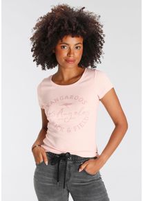 Print-Shirt Kangaroos, Damen, Gr. 32/34, rosa, Rippware, Obermaterial: 100% Baumwolle, bedruckt, unifarben mit Farbeinsatz, sehr figurbetont h&uuml;ftbedeckend, Rundhals, Shirts Print-Shirt, sehr figurbetonter Schnitt, Print, Rundhalsausschnitt