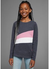 Langarmshirt Kangaroos "mit coolem Colourblocking", M&auml;dchen, Gr. 176/182, blau (marine, colorblocking), Jersey, Obermaterial: 60% Baumwolle, 40% Polyester. Einsatz: 95% Baumwolle, 5% Viskose, kontrastfarbene Details, Basic h&uuml;ftlang, Rundhals, abgesteppte Kante, Shirts Langarmshirt, mit Kangaroos Logo und Stickerei, Topseller