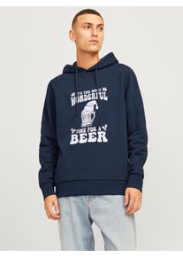 Jack & Jones Kapuzensweatshirt JACK & JONES "JJXMAS ONE COLOR FUNNY SWEAT HOOD", Herren, Gr. S, blau (sky captain), angeraute Sweatware, Obermaterial: 60% Baumwolle, 40% Polyester, bedruckt, normal, Rundhals, Rippb&uuml;ndchen, Sweatshirts Kapuzensweatshirt