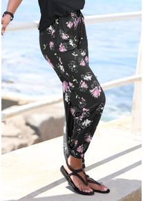 Jerseyhose Vivance, Damen, Gr. 46, N-Gr, schwarz (schwarz, mauve bedruckt), Jersey, Obermaterial: 100% Viskose, bedruckt, gebl&uuml;mt, figurumspielend lang, Hosen Jerseyhose, mit gro&szlig;em Blumendruck, Schlupfhose aus Jersey, Topseller