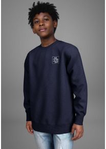 Sweatshirt Kidsworld "Rundhals Sweatshirt", Jungen, Gr. 140/146, blau (marine), angeraute Sweatware, Obermaterial: 60% Baumwolle, 40% Polyester, unifarben, Basic, Basic h&uuml;ftlang, Rundhals, Rippb&uuml;ndchen, Sweatshirts Sweatshirt, Basic Sweater