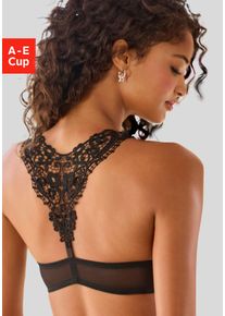 Push-up-BH Lascana, Damen, Gr. 70, Cup E, schwarz, Spitze, Obermaterial: 60% Polyamid, 35% Polyester, 5% Elasthan, BHs Push-up-BH, mit h&uuml;bschem Stickereimotiv im R&uuml;cken, sexy Dessous