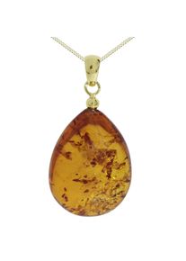 Kette mit Anh&auml;nger OSTSEE-SCHMUCK "- Tropfen ca. 34 mm lang - Silber 925/000, vergoldet - Bernstein" Gr. 42, gold (goldfarben, gelb), Schmuck_Sets, Damen, 42, Silber 925 (Sterlingsilber), Kette mit Anh&auml;nger