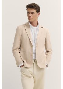 Sakko Bugatti, Herren, Gr. 50, beige (30, beige), 52% Viskose, 29% Polyester, 18% Baumwolle, 1% Elasthan, unifarben, normal, Manschette, Sakkos Sakko, mit Reverskragen und Stretch