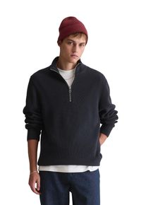 Marc O'Polo Troyer MARC O'POLO DENIM, Herren, Gr. L, blau (blau depths), Strick, Obermaterial: 100% Baumwolle, relaxed fit, Rippb&uuml;ndchen, Pullover Troyer, relaxed fit aus reiner Bio-Baumwolle