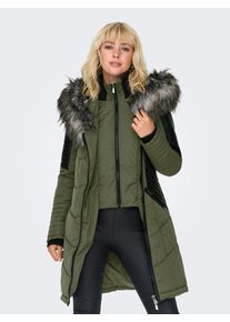 Steppmantel Only "ONLNEWLINETTE FUR HOOD COAT OTW", Damen, Gr. S, kalamata detail:grau fur, Steppware, Obermaterial: 100% Polyester, regular fit, M&auml;ntel Steppmantel