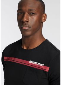 Langarmshirt Bruno Banani, Herren, Gr. S (44/46), schwarz, Single Jersey, Obermaterial: 100% Baumwolle, bedruckt, schmal, Rundhals, gerader Abschluss, Shirts Langarmshirt, Mit Brusttasche und Frontprint