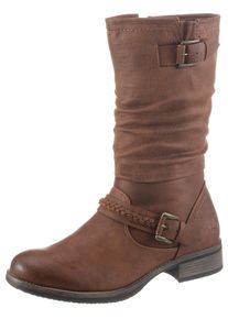 Stiefel Rieker, Damen, Gr. 38, Normalschaft, braun (cognac, used), Lederimitat, used, Schuhe Stiefel, Boots, Winterboots, Blockabsatz mit gerafftem slouchy-Schaft