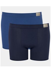 Boxershorts Sloggi "Men GO Natural", Herren, Gr. L, blau (blau, schwarz combination), Single Jersey, Obermaterial: 95% Baumwolle, 5% Elasthan, clean, unifarben, k&ouml;rpernah, Unterhosen Boxershorts, mit langem Bein, eng anliegend, ohne Eingriff