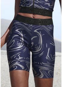 active by Lascana Funktionsshorts LASCANA ACTIVE, Damen, Gr. L (44/46), N-Gr, silber (blau, silberfarben), Obermaterial: 85% Polyester, 15% Elasthan, bedruckt, gemustert, gl&auml;nzend, eng ca. Mitte Oberschenkel, Hosen Funktionsshorts, mit gl&auml;nzendem 3D Schriftzug auf dem Bund