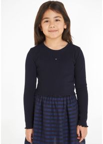 Langarmshirt Tommy Hilfiger "ESSENTIAL RIB TOP L/S", M&auml;dchen, Gr. 92, blau (desert sky), Rippware, Obermaterial: 95% Baumwolle, 5% Elasthan, unifarben, Basic, Rundhals, gewellter Abschluss, Shirts Langarmshirt, in leichter Rippenstruktur