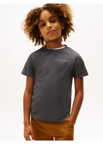 T-Shirt Tommy Hilfiger "MINI CORP T-SHIRT", M&auml;dchen, Gr. 10 (140), schwarz (washed schwarz), Single Jersey, Obermaterial: 100% Baumwolle, unifarben, regular fit normal, Rundhals, eingesetzt gerader Abschluss, Shirts T-Shirt, Kinder bis 16 Jahre