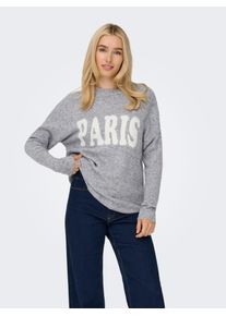 Strickpullover Only "ONLJERICO L/S PULLOVER KNT NOOS", Damen, Gr. L, grau (grau melange detail:cd paris), Strick, Obermaterial: 68% Polyacryl, 12% Polyester, 11% Nylon, 6% Wolle, 3% Elasthan, bedruckt, oversize h&uuml;ftbedeckend, V-Ausschnitt, Rippb&uuml;ndchen, Pullover Strickpullover