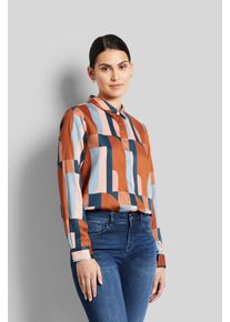 Langarmbluse Bugatti, Damen, Gr. 38, blau (petrol), 100% Baumwolle, bedruckt, normal, ohne Ausschnitt, 1-Knopf-Manschette, Blusen Langarmbluse, mit verdeckter Knopfleiste