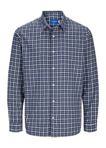 Jack & Jones Langarmhemd JACK & JONES "JORJOSHUA FLANNEL CHECK SHIRT LS", Herren, Gr. M, N-Gr, blau (nightshadow blau), Web, Obermaterial: 60% Baumwolle, 40% Polyester, kariert, comfort fit, 2-Knopf-Manschette, Hemden Langarmhemd