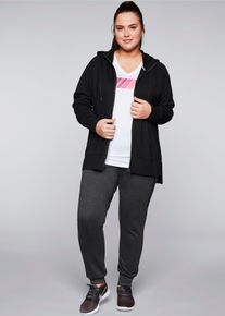 Sweatjacke sheego, Damen, Gr. 48/50, schwarz, 70% Viskose, 26% Polyamid, 4% Elasthan, Sweatjacken Sweatjacke